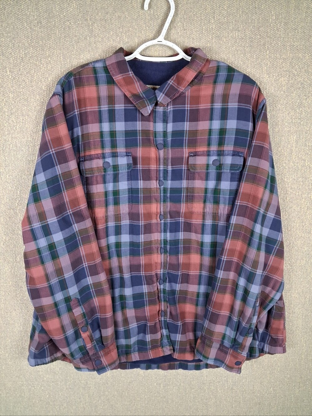 L.L.Bean Flannel Fleece Lined Shacket Size 2X Plaid Outdoor Cabin Cozy Layering